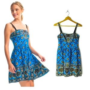 Nanette Lepore SZ 2 bandana dress. Removable straps. Blue/multi color print NWOT